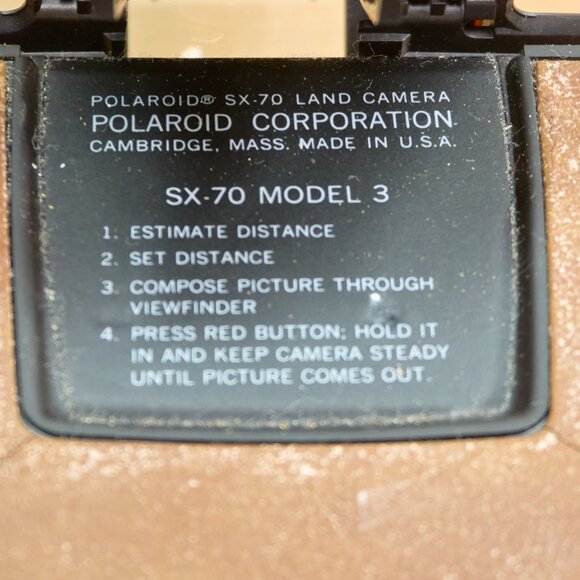 Vintage 70s Polaroid SX-70 Model 3 Land Camera, Black Body with Brown Leather - Picture 9 of 10